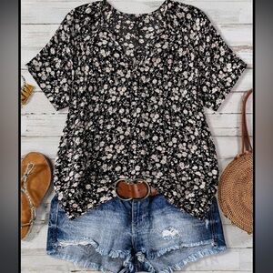 Floral Black and White Women's Top